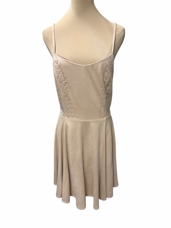Miss Me Blush Beige Mini Dress Spaghetti Strap Lace-Up Boho Feminine Spring Summ - Picture 2 of 11